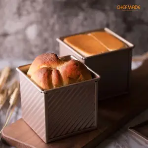 Manufacturer Wholesale Golden Non Stick Corrugated Rectangle Toast Box And Lid