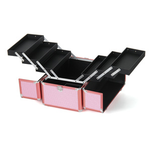 Boîte à outils <span class=keywords><strong>en</strong></span> aluminium de 12 pouces grande capacité avec serrure, 6 plateaux multicouches ouvrables pour broderie et nail art, rose - Product Image 4