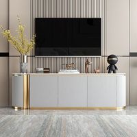 Meuble TV JXT de luxe léger avec plateau en marbre, meuble de salon moderne, unité TV longue, centre de divertissement, armoire pour hôtel