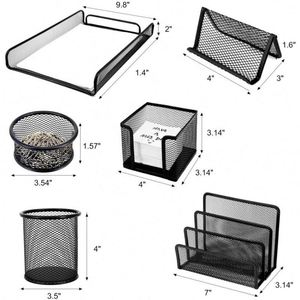 Stationary Mesh Office Desk <b>Organizer</b> Accessories Set Includes Pen Holder Letter Sorter Tray Paper Clip Holder Name Card Holder - Product Image 2