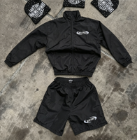 Survêtement court en nylon personnalisé pour homme, veste zippée et ensemble en polyester, respirant, coupe-vent, avec logo brodé