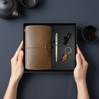 Ensemble cadeau de carnet en cuir PU avec logo personnalisé, carnet à couverture souple A6, fait main, multifonctionnel, carnets de bureau, agenda de voyage, cadeau