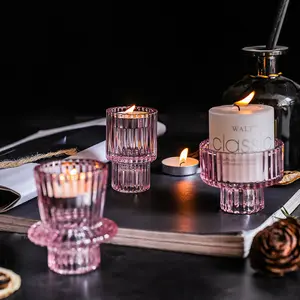 Pink Glass Votive Candlestick Holder Clear Bulk Candle Stick Holder for Weddings and Valentine's Day