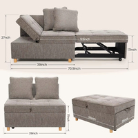 Canapé-lit pliant 2 places, fauteuil inclinable 4-en-1 moderne, dossier réglable sur 5 niveaux avec 2 oreillers, meubles de salon