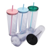 Gobelets en plastique D55 avec couvercles et pailles, double paroi, personnalisables avec logo, grande capacité
