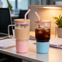 Mug en verre borosilicate à double paroi givré transparent de 16 oz, 32 oz, 3 oz, tasse à café, vaisselle de voyage avec couvercle en bambou et paille