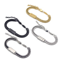 Vente en gros de noms personnalisés non ternis, bijoux pour hommes, bracelet à chaîne en queue de sétaire noire, perles de zircon gravées vierges en acier inoxydable