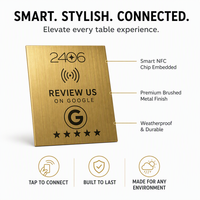 Panneau de table NFC 215 personnalisé de luxe en PVC acrylique doré brossé argenté 10x10cm pour avis Google sur les restaurants