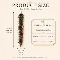 Guirlande florale de Noël 120 cm, guirlande murale avec des baies d'eucalyptus, des pommes de pin et des ornements pour la décoration des fêtes