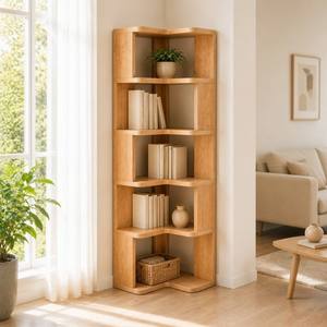 Libreria Moderna in Legno Massello, <span class=keywords><strong>Scaffale</strong></span> Angolare da Terra con 10+ Ripiani, Salvaspazio e Compatta, Ideale per Studenti e Casa - Product Image 1