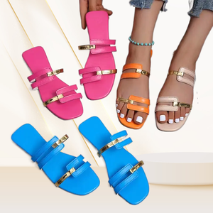 Sandales décontractées pour la plage, houes intérieures et extérieures, pantoufles plates grande taille à la mode pour femmes, sandales d'été neuves à bout carré et à blocs de couleurs pour femmes - Product Image 4