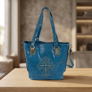 Bolso de Mano Personalizable de Cuero Genuino Turquoise Gator de Primera Calidad con Pedrería y Cuentas, Estilo Bohemio - Product Image 3