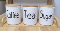 Wholesale Ceramic Sugar Canister with Bamboo Lid and Gold Reindeer Ribbed Ceramic Tea Canisters Use for Room Kitchen Storage Jar