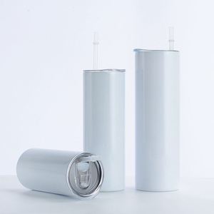 Gobelets isothermes fins et droits en acier inoxydable de 20 oz, blancs, vierges pour sublimation, tasses cadeaux, anti-fuite, sans BPA, en plastique - Product Image 3