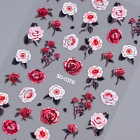 Autocollants 5D en relief pour ongles, motifs roses, feuilles et papillons, adhésifs, pour manucure et décoration d'ongles