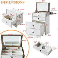 Coiffeuse de style campagnard avec miroir LED et station de charge, table rabattable avec tabouret de rangement, vente en gros pour petite chambre