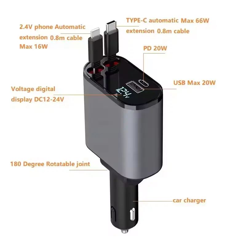 Скидка, лидер продаж, выдвижное автомобильное зарядное устройство 4 в 1, USB Type-C кабель быстрой зарядки 120 Вт, быстрая зарядка для телефона