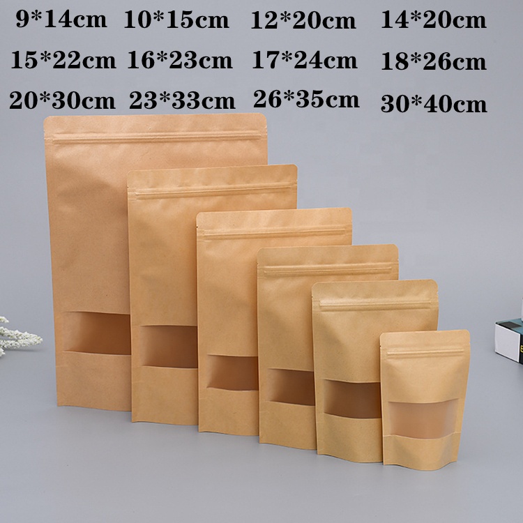 Заказной Печатный перезаряжаемый Пакет Дой Пак на молнии, Коричневый пакет из крафт-бумаги с прозрачным окном