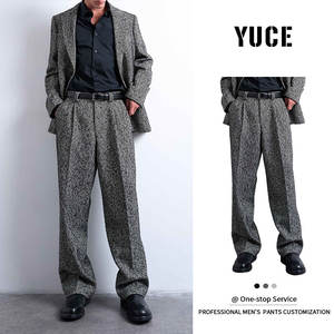 Pantalons droits plissés pour <span class=keywords><strong>homme</strong></span> YUCE, sur mesure, en <span class=keywords><strong>laine</strong></span> à chevrons, <span class=keywords><strong>pantalon</strong></span> de costume vintage, jacquard classique, <span class=keywords><strong>pantalon</strong></span> sur mesure - Product Image 2