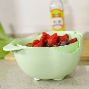 Ensemble égouttoir et bol double couche en plastique, design empilable, 2-en-<span class=keywords><strong>1</strong></span>, pour fruits et légumes - Product Image 2