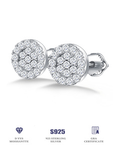 Atacado Brincos de Tarraxa Luxuosos Redondos Banhados a Ouro Branco de Prata Esterlina 925 com Moissanite Diamante VVS Congelado para Mulheres e Homens - Product Image 4