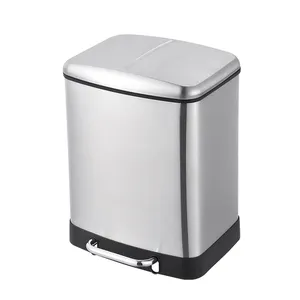 12L+12L Dual Compartments Classified Garbage Can Foot Operated Stainless Steel Kitchen Recycle Bins