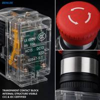 Bouton poussoir d'arrêt d'urgence BENLEE RT1 22 mm, forme champignon, étanche IP65, durée de vie mécanique de 500 000 cycles