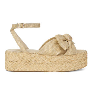 Sandales plates d'été pour femmes, à plateforme, en <span class=keywords><strong>raphia</strong></span> plissé, avec nœud, tissées en paille, en rotin, pour la plage - Product Image 5