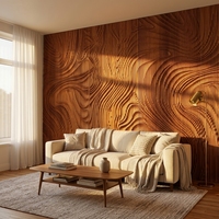 Panneau mural en MDF plaqué bois E0, sculpté en relief, sculpture 3D, revêtement cannelé pour mur d'accentuation d'intérieur d'appartement de luxe