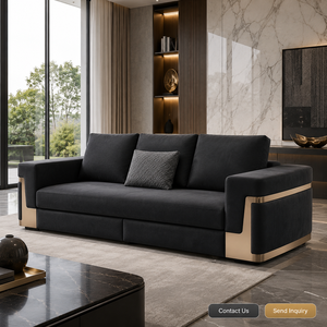 <span class=keywords><strong>Divano</strong></span> di Lusso per Soggiorno di Villa, Moderno in Pelle Nappa con Finiture in Metallo Dorato per Case di Alta Gamma - Product Image 1