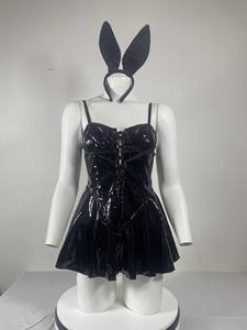 Koning Mcgreen Star Halloween Latex Fetish Jurk Bunny Sexy Pornografische Lingerie Nachtclub Cosplay PVC Korte Jurken en Oor - Product Image 3