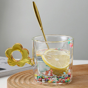 ミルクカップフラワーハンドル付き透明コーヒー二層ガラス - Product Image 5