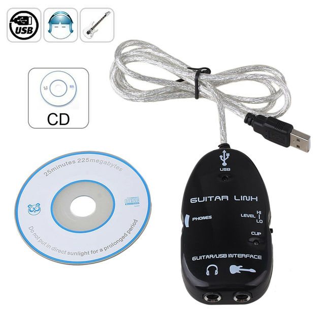 Black Guitar to USB Interface Link Cable Audio Adapter for PC/MAC Recording