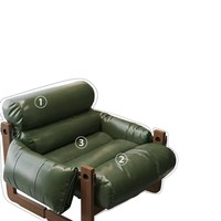 Fauteuil de loisirs en jersey avec cadre en bois et revêtement en lin, design rétro de style ancien, pour balcon, canapé paresseux individuel pour salon
