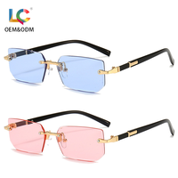 Gafas de Sol Rectangulares sin Montura de PC Color Caramelo al por Mayor para Mujer y Hombre, Lentes de Moda para Fiesta, Gafas de Sol con Protección UV400