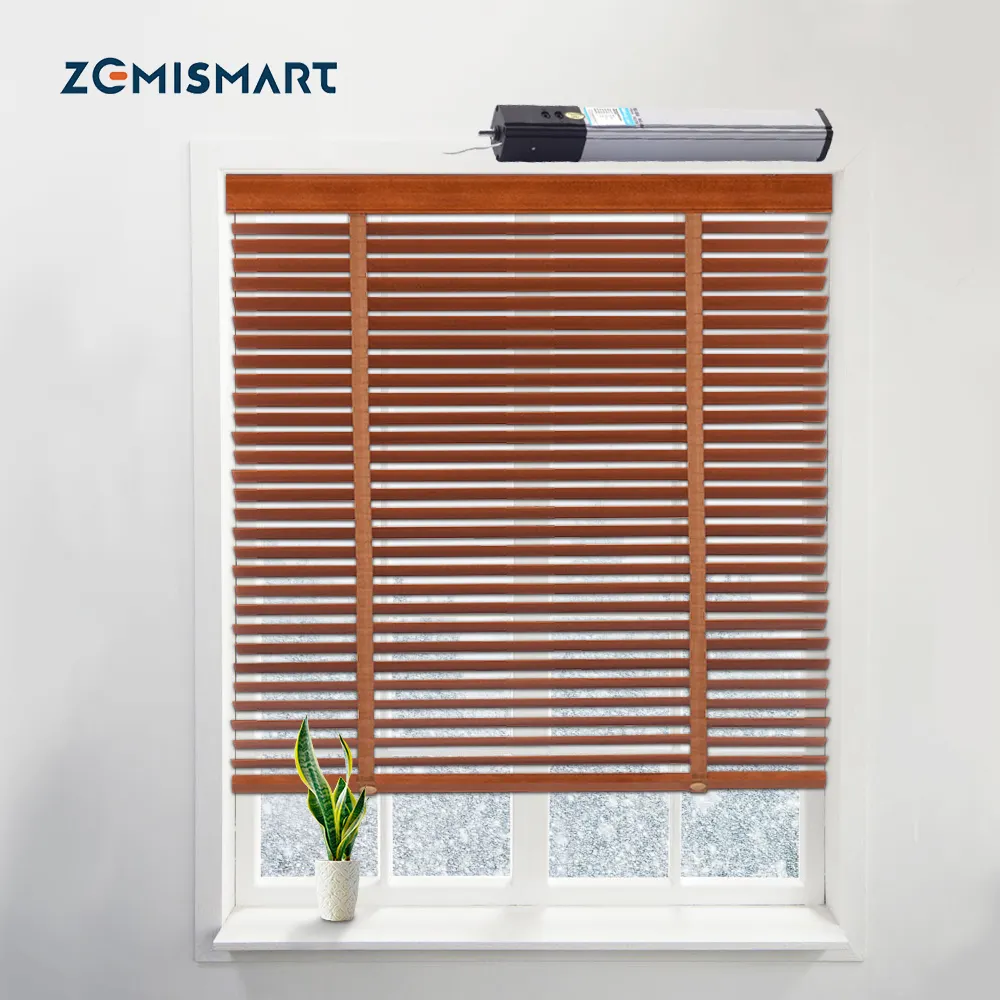 Zemismart Smart Wood Shutters Roller Shade Blind Work With remote control Electric Finalish Curtain DIY Size