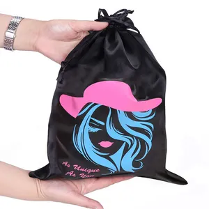 Wig Packaging Bags Custom Logo Silk Satin Bags For Hair Bundles