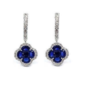 Boucles d'oreilles créoles de mariage en or blanc massif 18 carats de haute qualité avec saphir bleu de King O King Jewellery Co. Limited, idéales pour un cadeau - Product Image 1