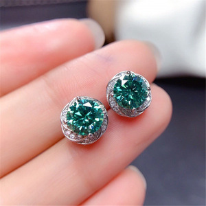 <b>Stud</b> <b>Earrings</b> Green Zircon Circular Ring Claw Setting Gift For Women - Product Image 2