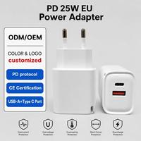 Adaptador de Corriente con Certificación CE PD de 20W, Cargador de Pared con Doble Puerto USB-A Tipo C, Enchufe Europeo, Indicador LED, Carga Rápida, Dispositivo de Viaje