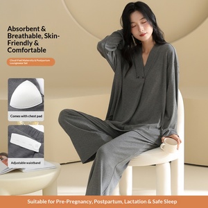 1726 Nouveaux pyjamas de maternité tricotés côtelés colorés avec coussinets de poitrine, coupe ample, pour <span class=keywords><strong>4</strong></span> saisons, vêtements de nuit pour femmes enceintes <span class=keywords><strong>et</strong></span> allaitantes - Product Image 4