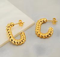 Boucles d'oreilles créoles torsadées en acier inoxydable 304 plaqué or 18 carats sous vide, 25 mm, créoles ouvertes texturées, bijoux vintage pour femmes au quotidien