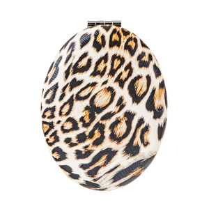 Leopard Print PU Leather Oval <b>Compact</b> <b>Mirror</b> Silver Electroplated Metal Frame Folding Dual Sided Pocket Makeup <b>Mirror</b> Bulk - Product Image 1