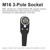 Konektor M16 3 Pin WKV30 (300V) Soket Betina Terminal Solder IP40 Konektor Penerbangan Bulat Sudut Siku Stok Tersedia Pengiriman Cepat