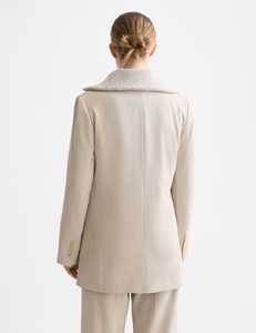 Blazer beige oversize pour femme, col à revers, manches longues, veste de costume décontractée pour le bureau, avec poches à rabat - Product Image 3