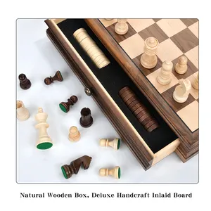 Wooden Chess Set Folding Magnetic Large Board Portable Travel Chess Board Game Puzzle Game For Kids And Adults