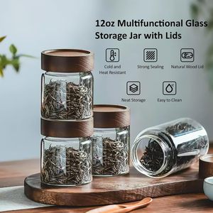 High Quality Borosilicate <b>Glass</b> Cylinder Kitchen Food Storage <b>Jar</b> Airtight Acacia Wood <b>Lid</b> Microwave Safe Heat Resistant - Product Image 4