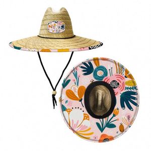 Sombrero de Paja Estilo Panamá al por Mayor, Sombrero de Paja Natural para Surf y Pesca, Sombrero de Paja para Mujer con Estampado en la Parte Inferior - Product Image 1