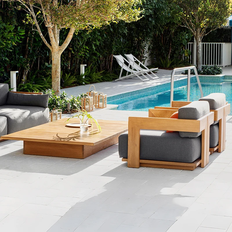 Outdoor Leisure Teak Courtyard Garden Balcony All-weather Patio Aluminum Alloy Wooden Waterproof and Sunscreen Furniture