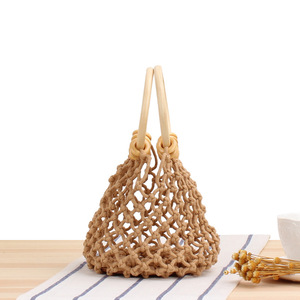 Mini <span class=keywords><strong>pochette</strong></span> da donna lavorata a mano <span class=keywords><strong>con</strong></span> manico in tessuto a mano <span class=keywords><strong>con</strong></span> coulisse <span class=keywords><strong>con</strong></span> chiusura aperta per la spiaggia o la pesca - Product Image 4